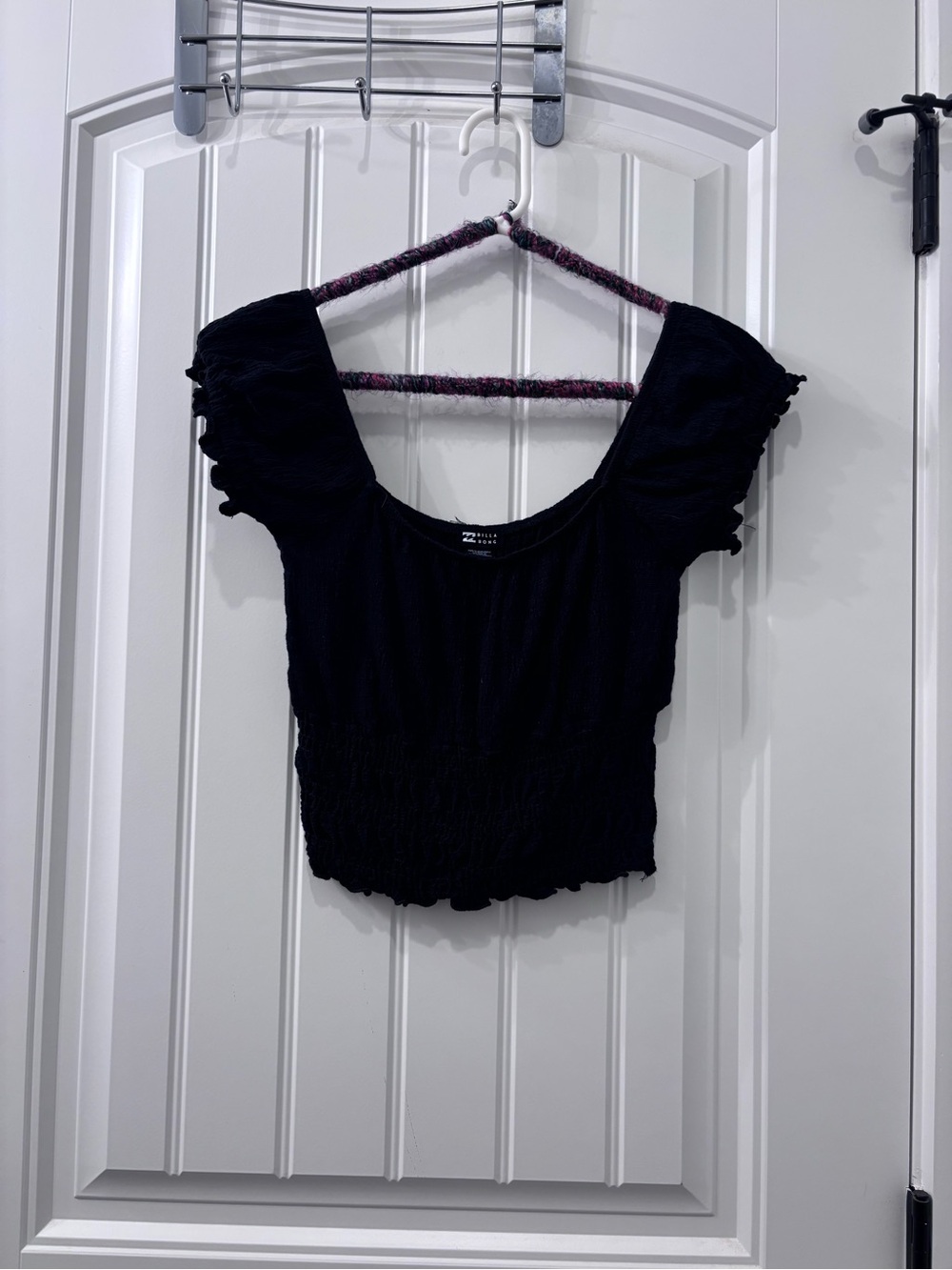 Billabong Black Smocked Puff Sleeve Crop Top